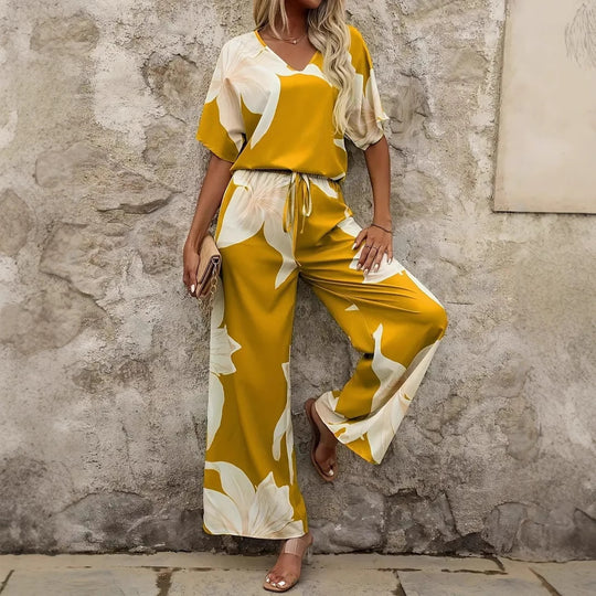 Damen Luftiges Zweiteiliges Set mit floralem Design und weitem Schnitt EB