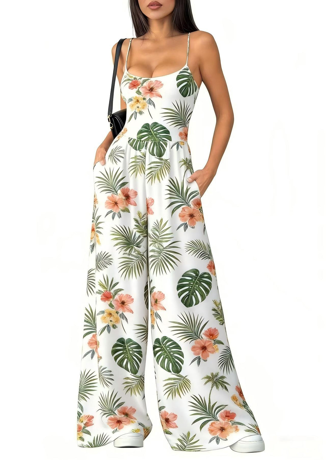 Damen Eleganter Jumpsuit mit geometrischem Print und breiten Beinen EB