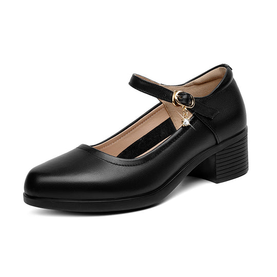 Damen Mary Jane Pumps mit verstellbarem Riemen und bequemem Blockabsatz EB