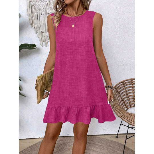 Damen Sommerkleid mit Rüschensaum und ärmellosem Design EB