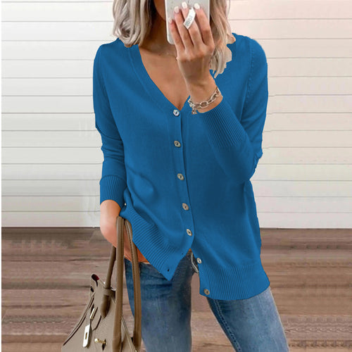Damen Strickjacke mit V-Ausschnitt und feinen Knopfdetails EB
