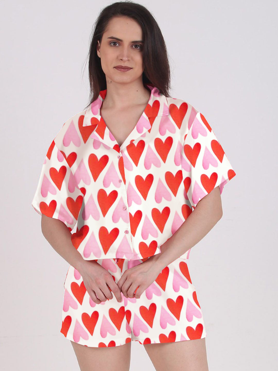 Damen Pyjama-Set mit verspieltem Herzdesign EB