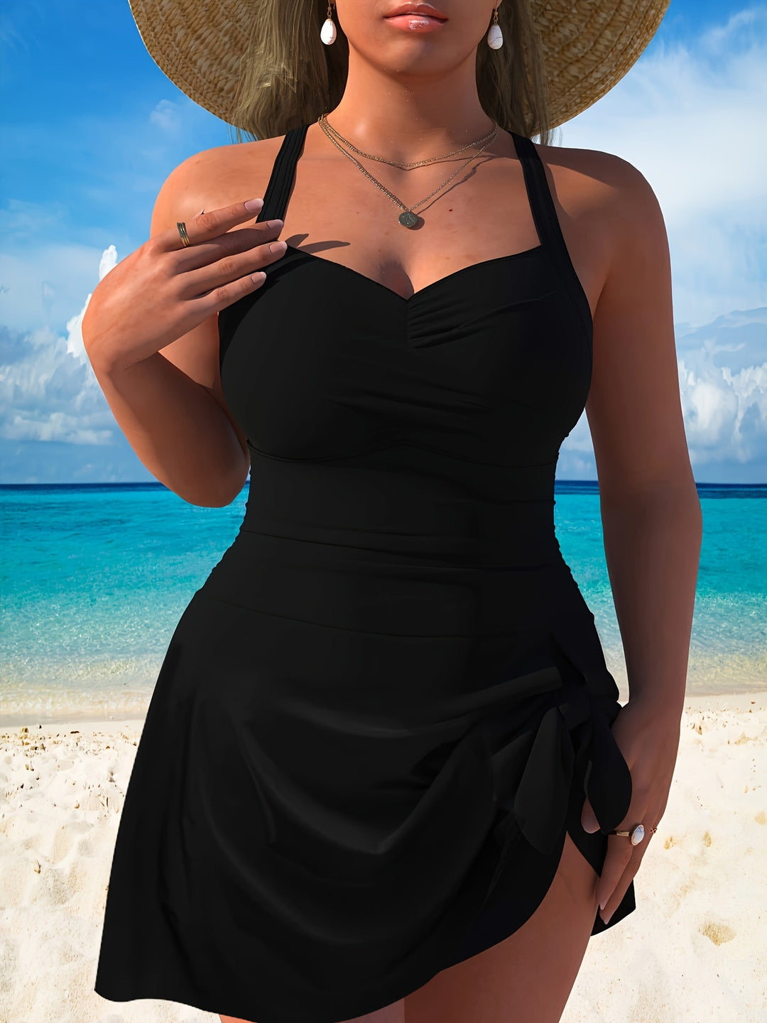 Damen Badeanzug mit seitlichem Rock EB