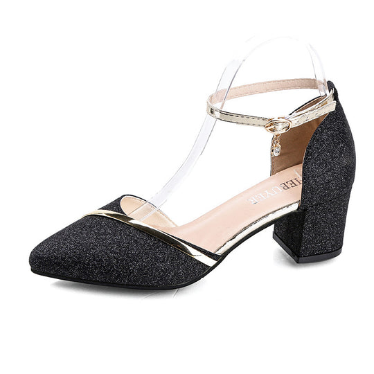 Damen elegantes Hochzeits-Absatzschuh mit glitzerndem Obermaterial und modischen Riemen EB