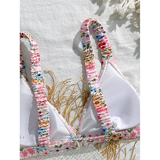 Damen Triangel-Bikini mit floralem Muster und breiten Trägern EB
