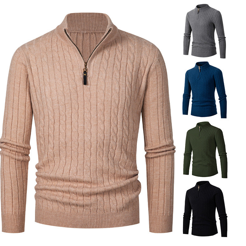Herren Strickpullover mit modernem Reißverschluss und Zopfmuster EB