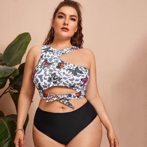 Damen Crop-Bikini-Oberteil mit modischem Bindedesign EB