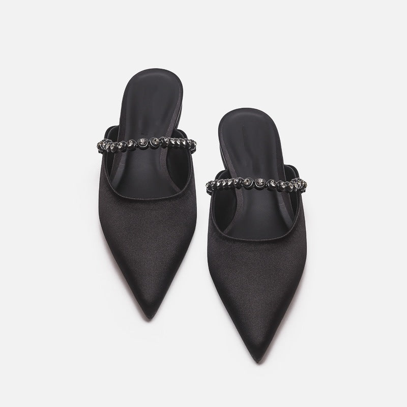 Damen elegante Pantoletten mit glitzerndem Riemen und spitz zulaufender Form EB