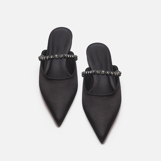 Damen elegante Pantoletten mit glitzerndem Riemen und spitz zulaufender Form EB