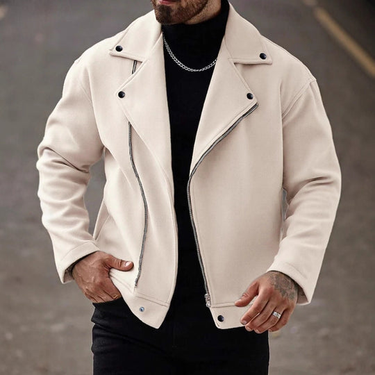 Herren Oversized Bikerjacke aus Wollmix mit asymmetrischem Reißverschluss und Druckknopf-Details EB