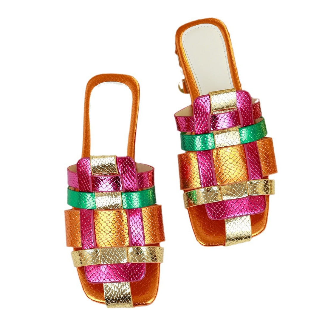 Damen nan moderne Riemen-Slipper mit geflochtenem Mehrlagen-Design und Schlangenprägung EB