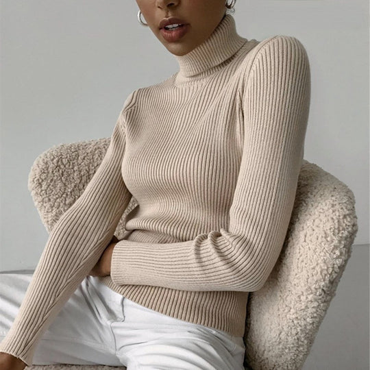 Damen Rollkragenpullover im feinen Rippenstrick EB
