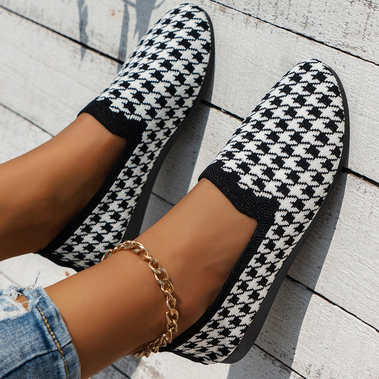 Damen Komfortable Slip-On Mokassins mit trendigem Hahnentrittmuster EB