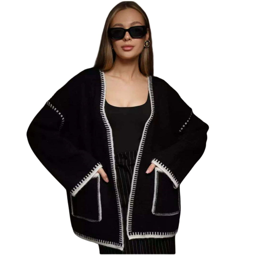Damen Komfortabler Strickmantel mit Gürtel und praktischen Taschen EB