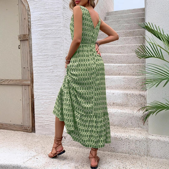 Damen Maxikleid mit verspieltem V-Ausschnitt und Rüschensaum EB
