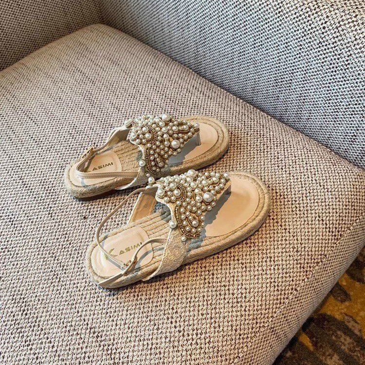 Damen elegante Flip-Flops mit dekorativen Perlenapplikationen EB