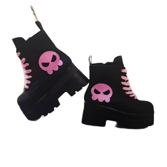 Damen Chunky Combat Boots mit lässigem Totenkopf-Design EB
