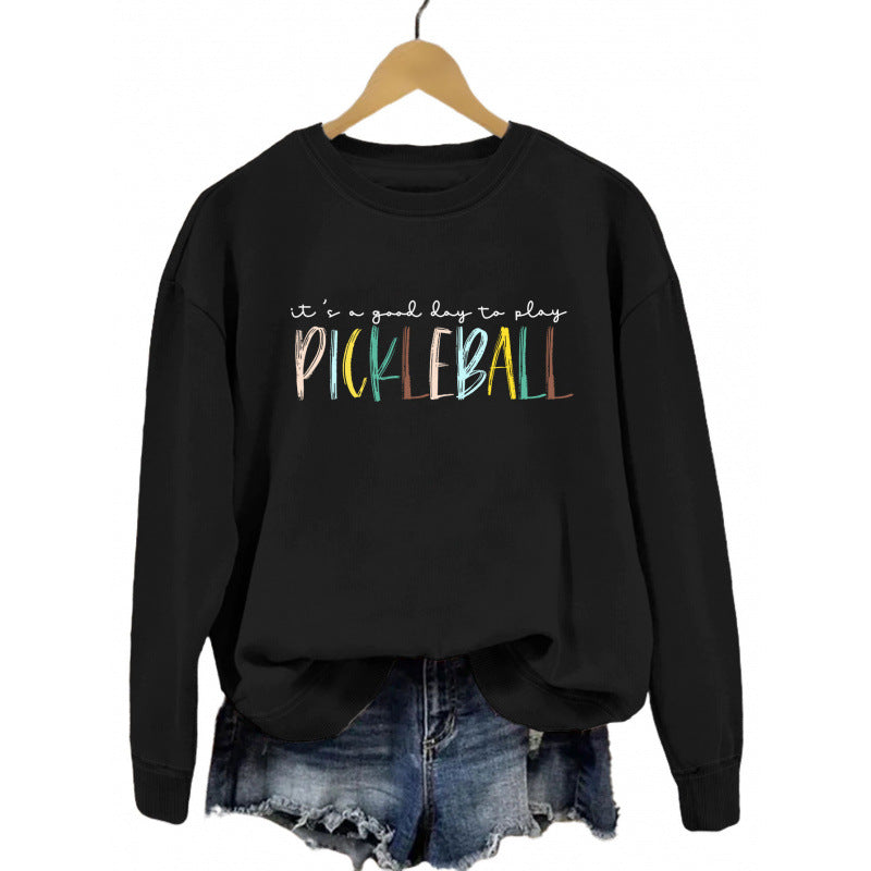 Damen lässiger Sweatshirt mit buntem Pickleball-Druck EB