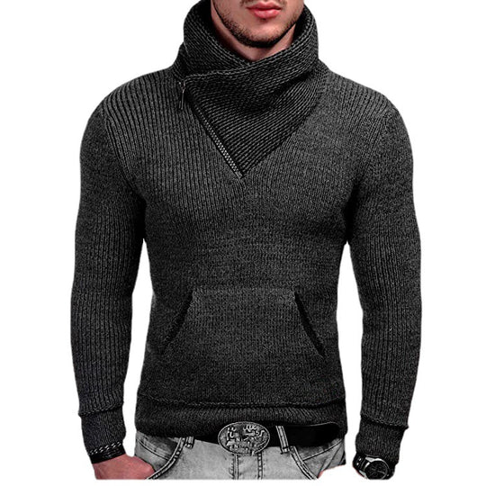 Herren modischer Pullover mit breitem Kragen und innovativer Zip-Detail EB