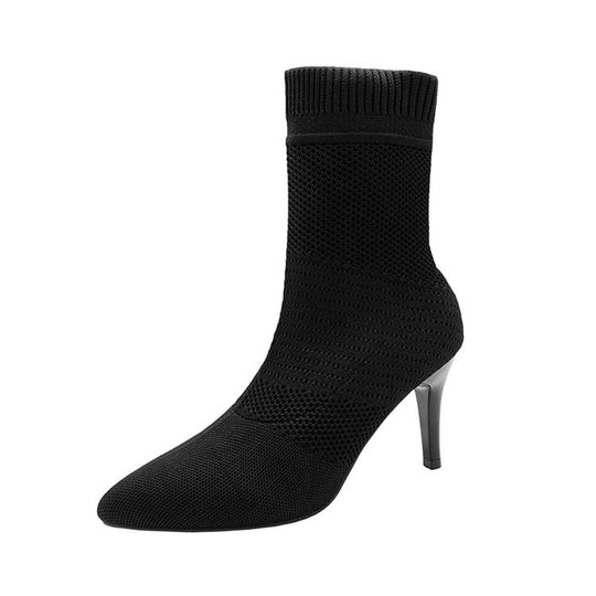 Damen Stiefeletten mit elastischem Strickoberteil und elegantem Absatz EB