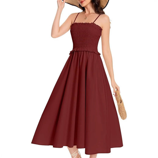 Damen Maxikleid mit elastischem Oberteil und fließendem Rock EB