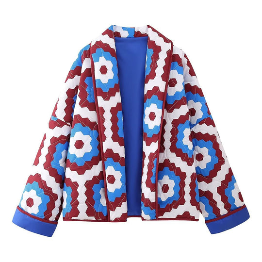 Damen Steppjacke mit geometrischem Muster und weichem Innenfutter EB