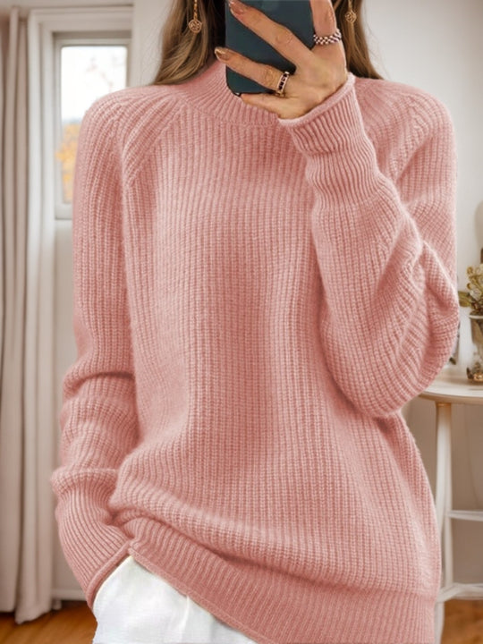 Damen nan kuscheliger Strickpullover mit Stehkragen und Rippstruktur EB