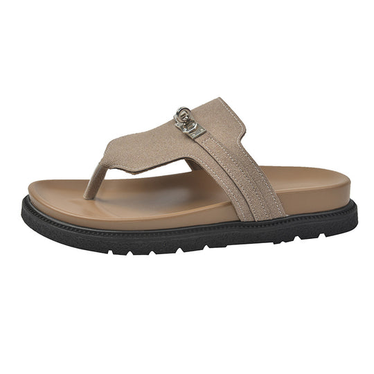 Damen Komfortable Zehentrenner-Sandalen mit ergonomischem Fußbett und dekorativer Schnalle EB
