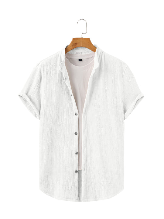 Herren nan leichtes Knitterstruktur-Überhemd mit umgeschlagenen Ärmeln entspannter Overshirt-Silhouette EB