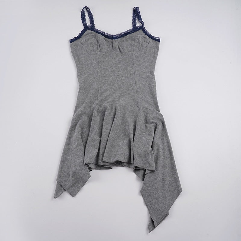 Damen Spaghetti-Trägertop mit floralem Spitzeinsatz und asymmetrischem Saum EB