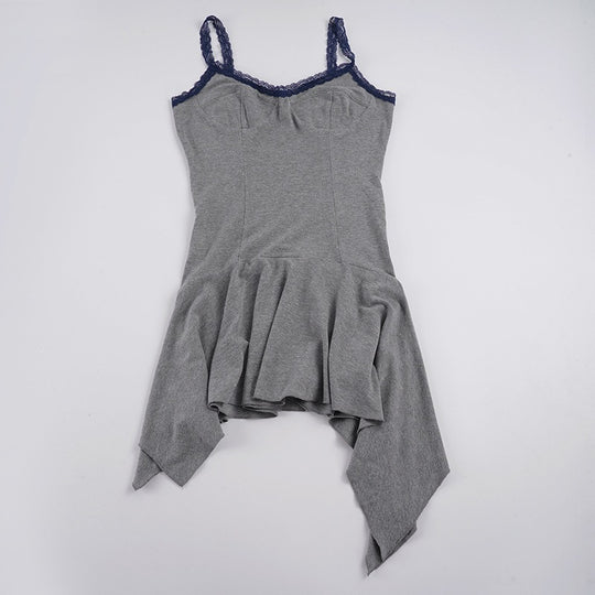 Damen Spaghetti-Trägertop mit floralem Spitzeinsatz und asymmetrischem Saum EB