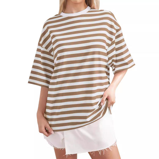 Damen Lässiges Oversized T-Shirt mit breiten Streifen EB