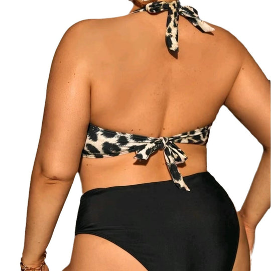 Damen Triangel-Bikini mit Wickeloptik und animalischem Muster EB