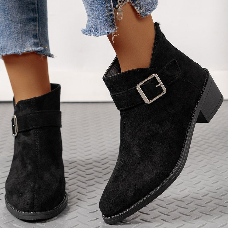 Damen Stiefeletten mit modischem Schnallen-Detail und komfortablem Blockabsatz EB