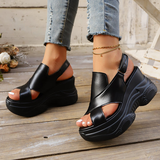 Damen Wedge-Sandaletten mit komfortablem Memory-Schaumfußbett und modischem Riemendesign EB