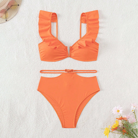 Damen Bikiniset mit schicken Rüschendetails und hohem Taillenbereich EB