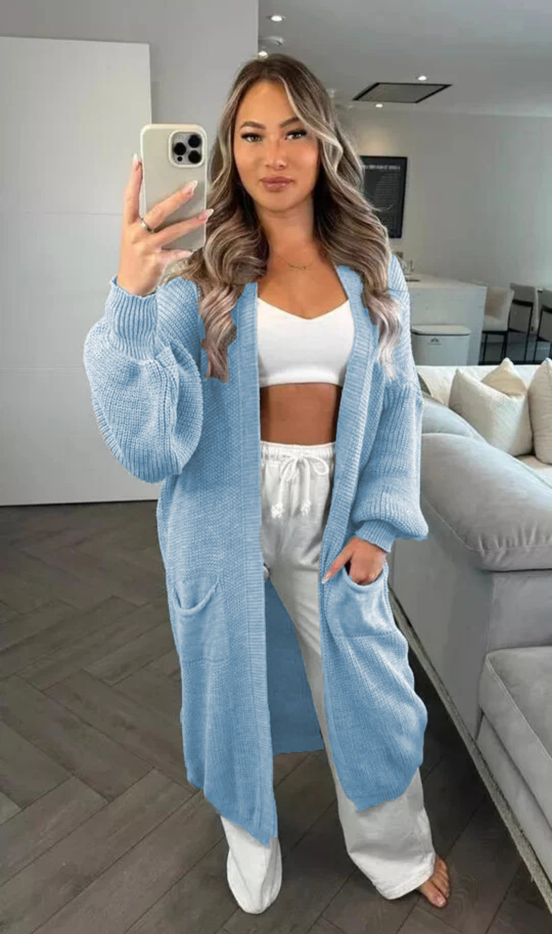 Damen Großer Strickcardigan mit offenem Schnitt und praktischen Taschen EB