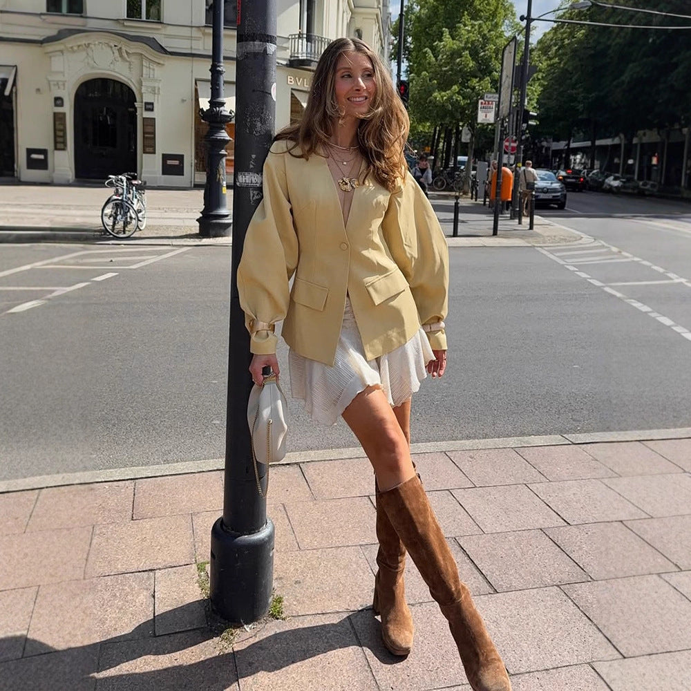 Damen eleganter Oversized Blazer mit Puffärmeln EB
