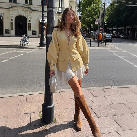 Damen eleganter Oversized Blazer mit Puffärmeln EB