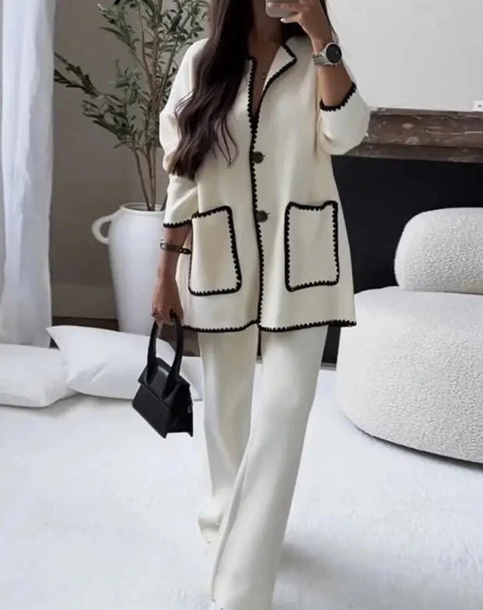 Damen modischer Cardigan-Anzug mit Kontrastnähten EB