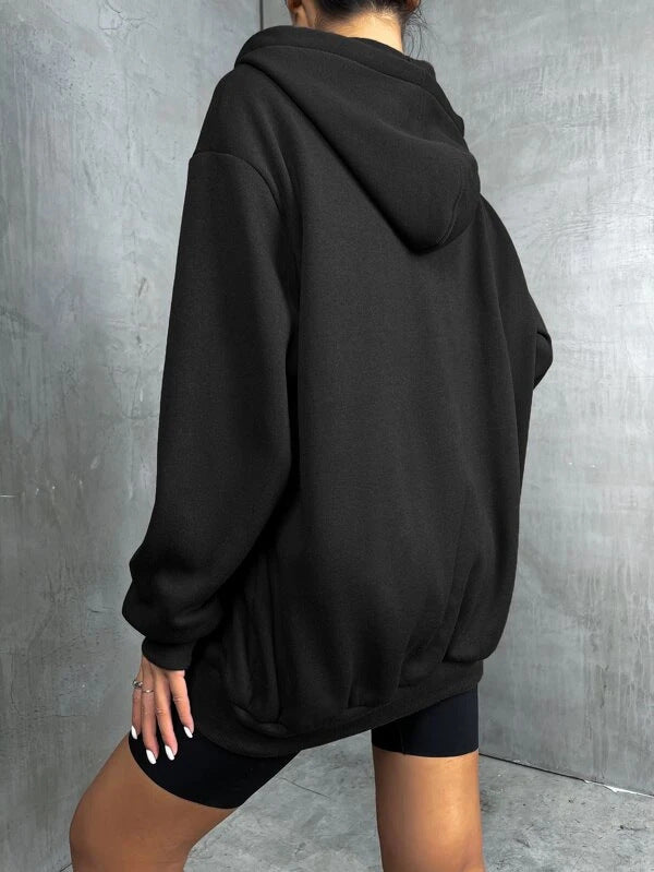 Damen nan oversized Zip-Hoodie mit verlängertem Saum weichem Fleece-Innenfutter und Kängurutaschen EB