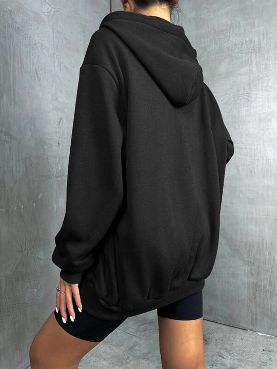 Damen nan oversized Zip-Hoodie mit verlängertem Saum weichem Fleece-Innenfutter und Kängurutaschen EB