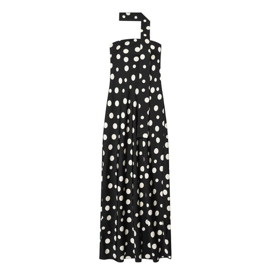 Damen Maxikleid mit asymmetrischem Trägerdesign und modernem Punkte-Muster EB