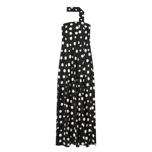 Damen Maxikleid mit asymmetrischem Trägerdesign und modernem Punkte-Muster EB