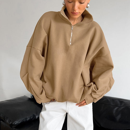 Damen lässiger Oversized Pullover mit Reißverschluss EB