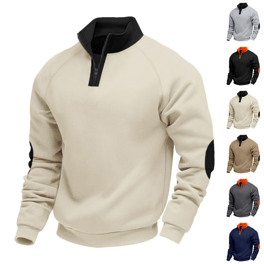 Herren nan Halbzip-Fleecepullover mit hohem Stehkragen und kontrastierenden Ellenbogenpatches EB