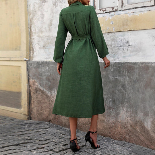 Damen Hemdblusenkleid mit Taillengürtel und Knopfleiste EB
