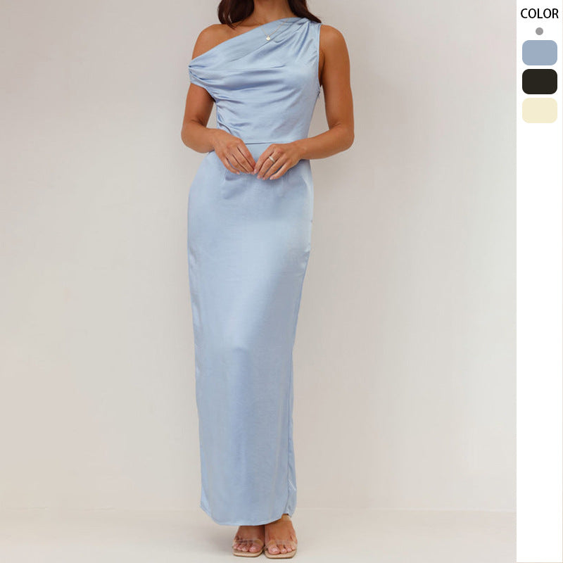 Damen Elegantes Maxikleid mit asymmetrischem Schnitt und dekorativem Draped-Design EB