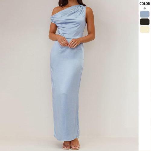 Damen Elegantes Maxikleid mit asymmetrischem Schnitt und dekorativem Draped-Design EB