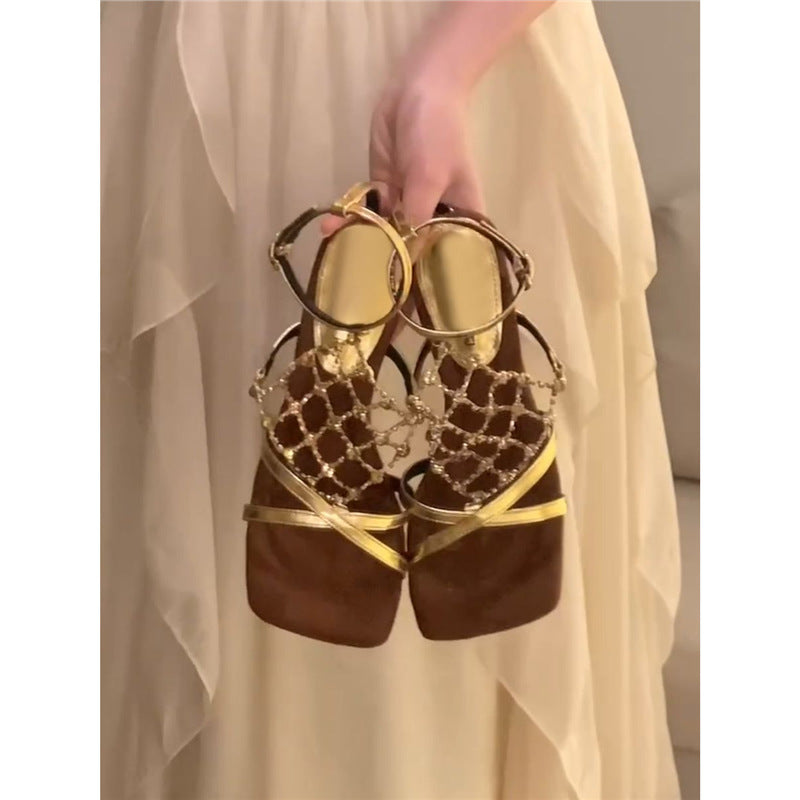 Damen elegante Sandalen mit funkelnden Strassdetails EB
